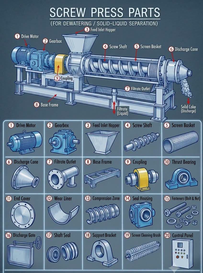 Screw Press Machine Parts Diagram